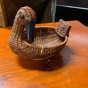 Vintage Small Brown Duck Wicker Basket